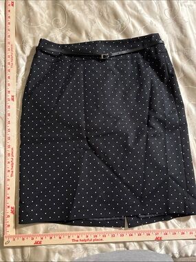 Liz Claiborne Black Pencil Skirt with White Polka Dots and Slim Belt